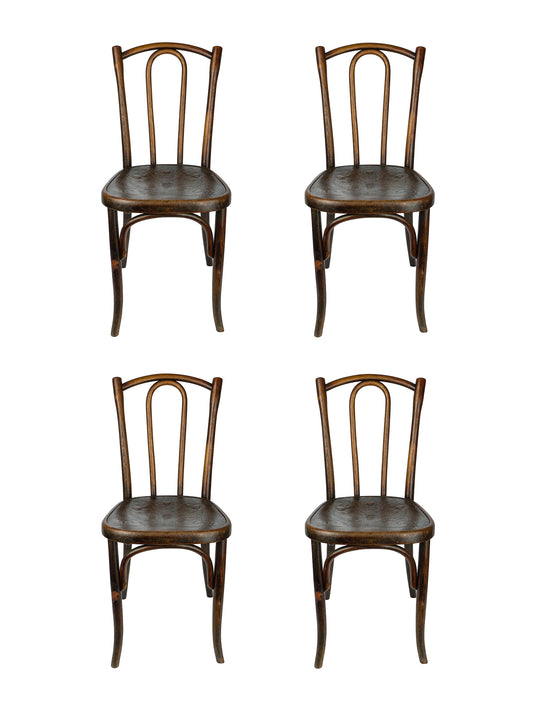 Vintage 1920s French Brown Bistro Chairs Set of Four Weston Table
