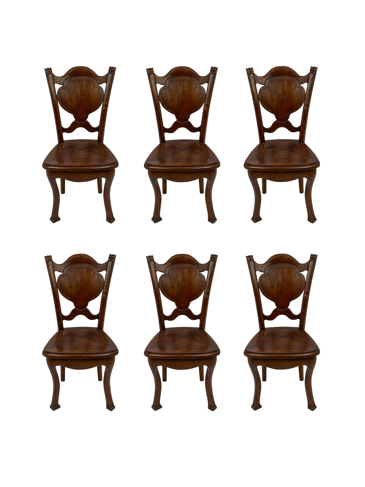 Vintage 1920s French Carved Oak Chairs Set of Six Weston Table
