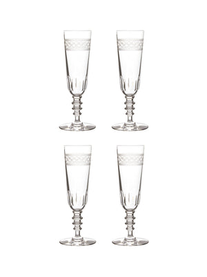  Vintage 1920s French Crystal Engraved Champagne Flutes Set of Four Weston Table 