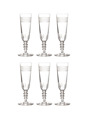  Vintage 1920s French Crystal Engraved Champagne Flutes Set of Six Weston Table 