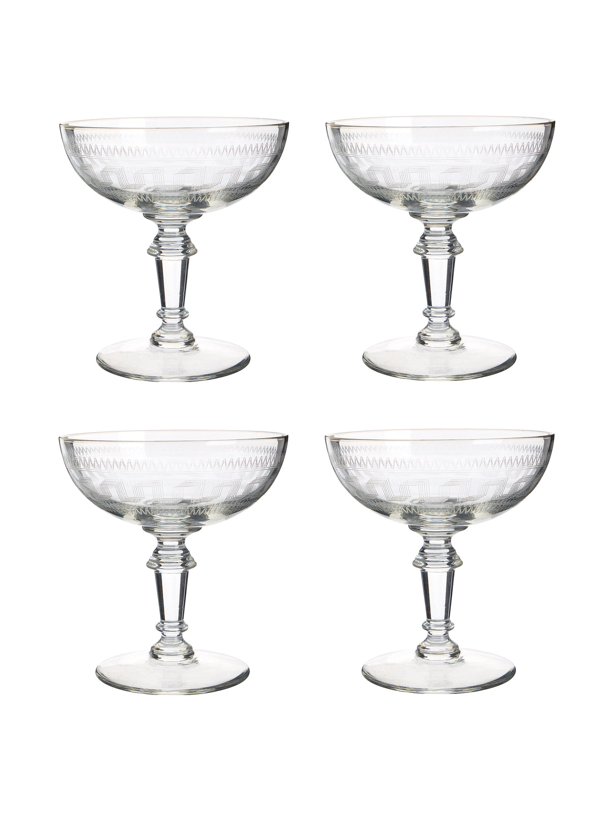 Vintage 1920s French Geometric Etched Cocktail Glasses Set of Four Weston Table 