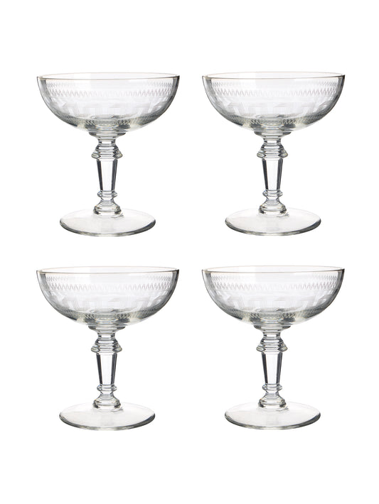 Vintage 1920s French Geometric Etched Cocktail Glasses Weston Table