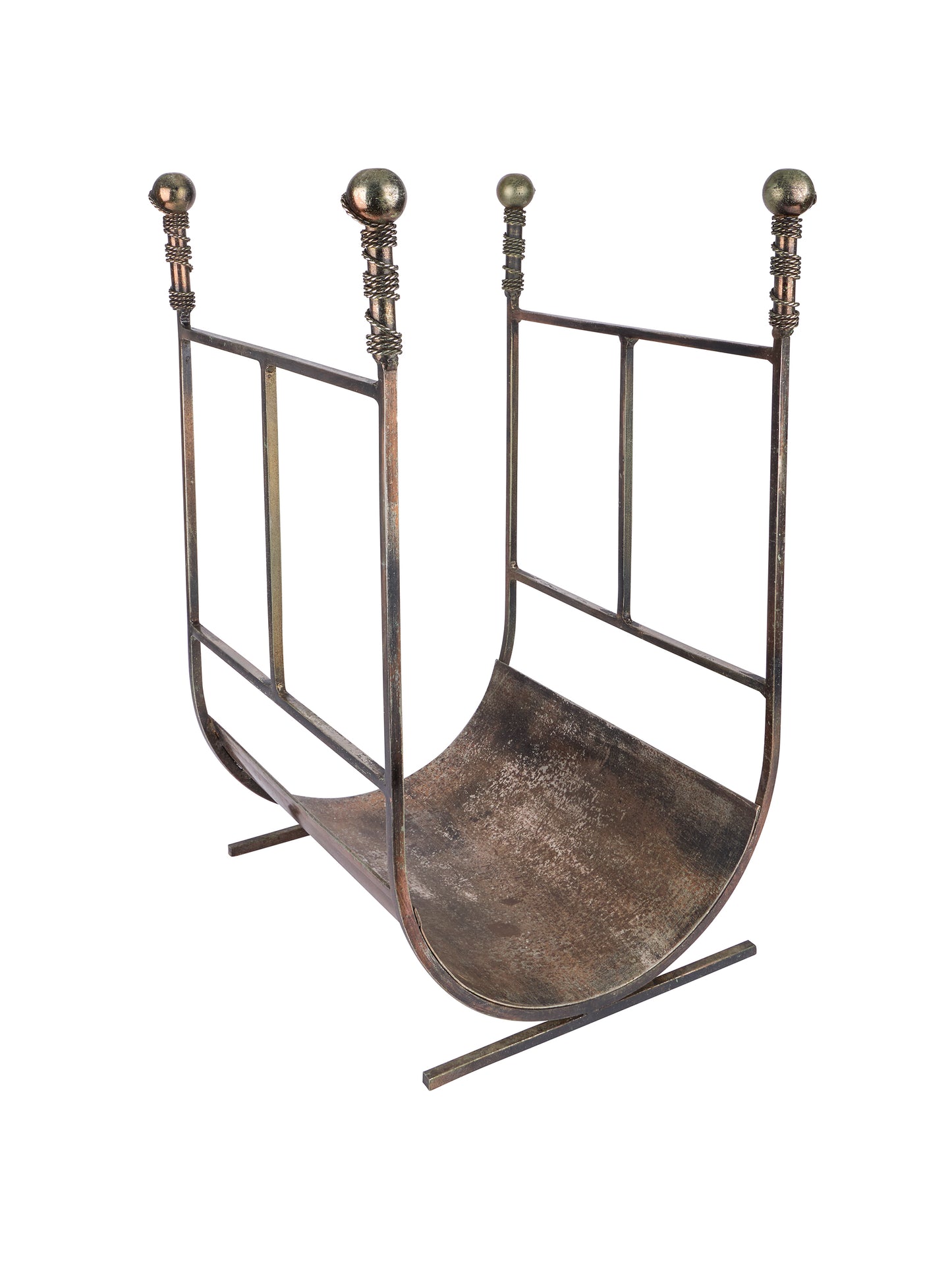 Vintage 1920s French Iron and Brass Wood Holder Weston Table