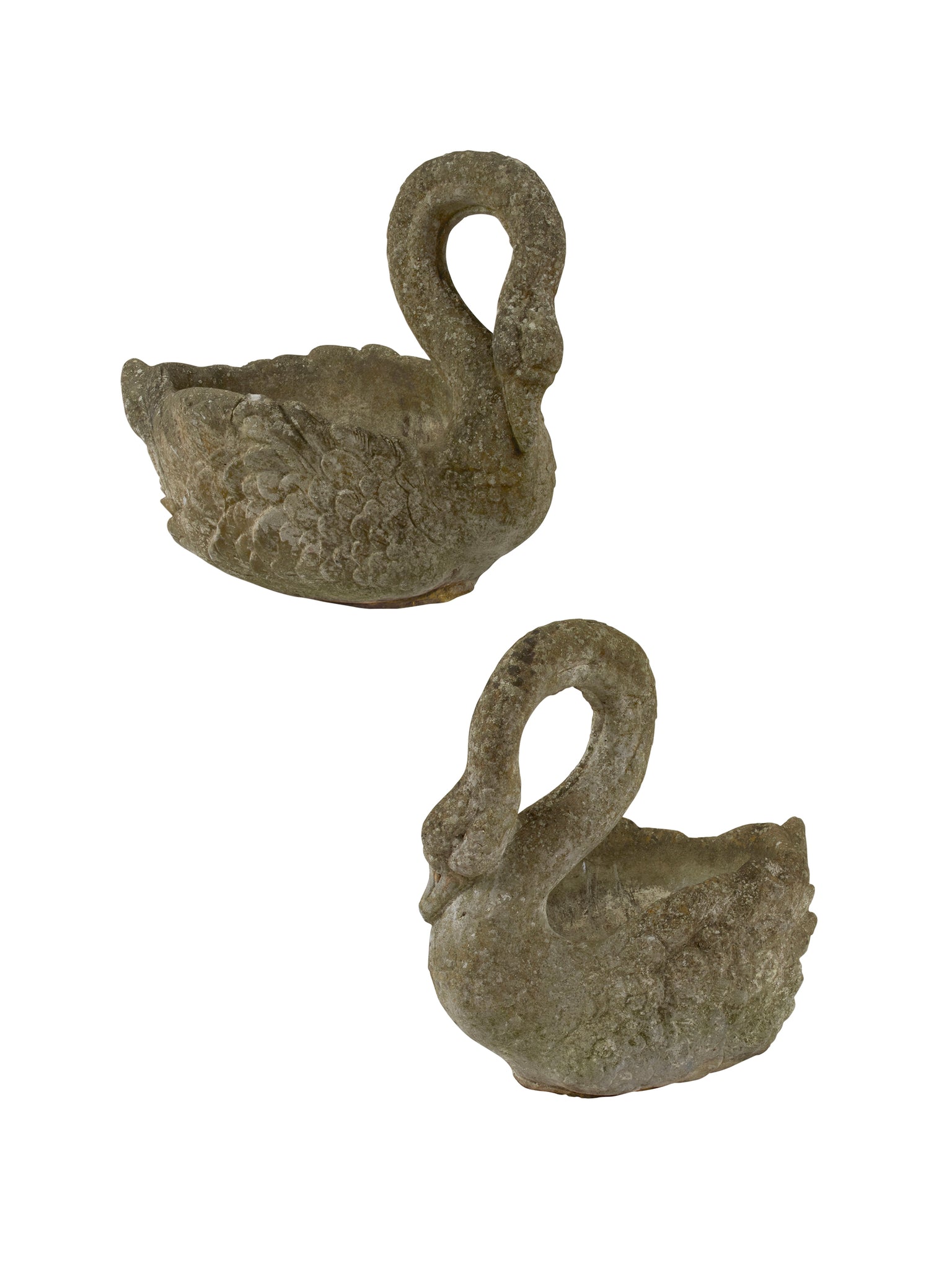 Vintage 1920s French Stone Swan Planter Pair Set One Weston Table