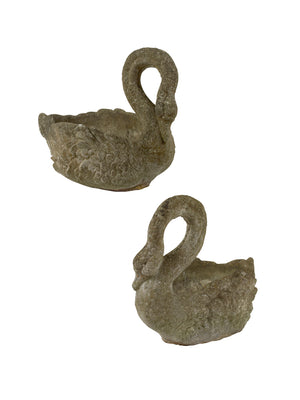  Vintage 1920s French Stone Swan Planter Pair Set One Weston Table 