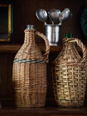 Vintage 1920s French Striped Rattan Wrapped Wine Bottle Weston Table