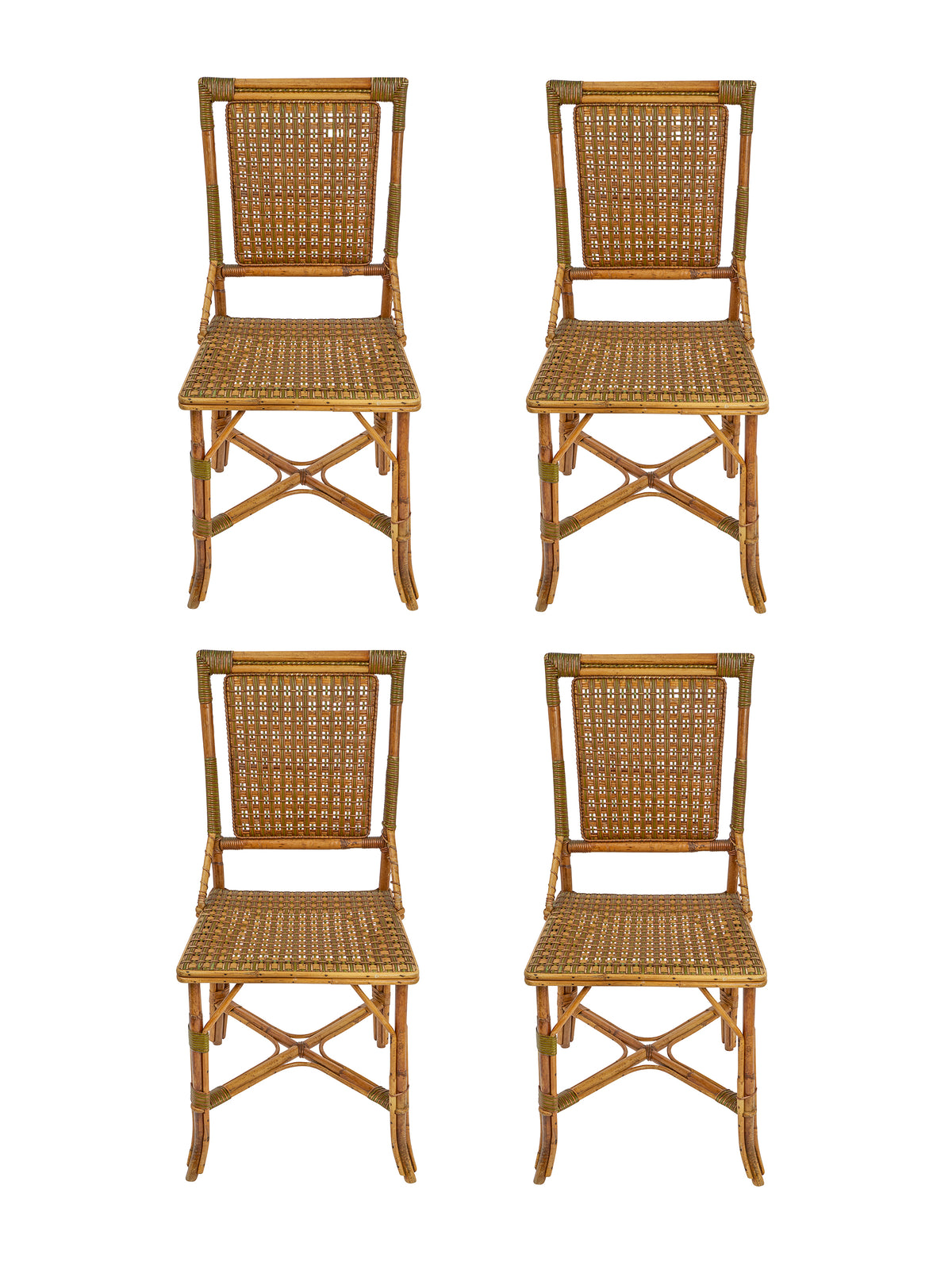 Vintage 1920s French Wicker Table and Chairs Set of Four Chairs Weston Table