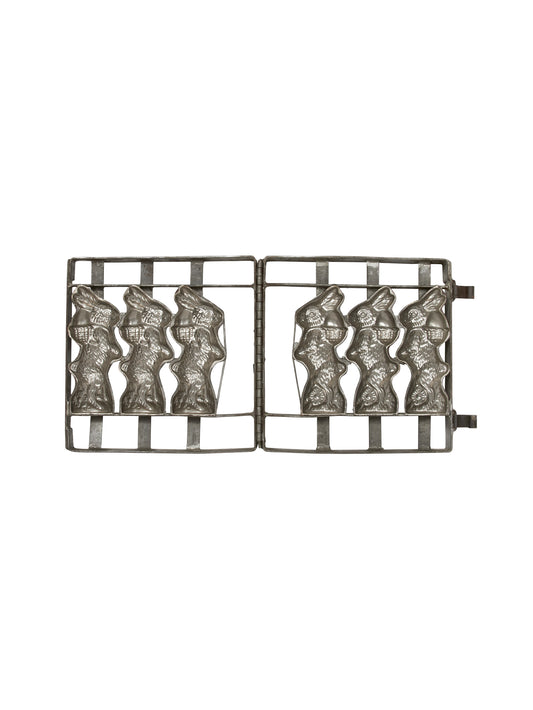 Vintage 1920s Hinged Triple Rabbit Chocolate Mold Weston Table