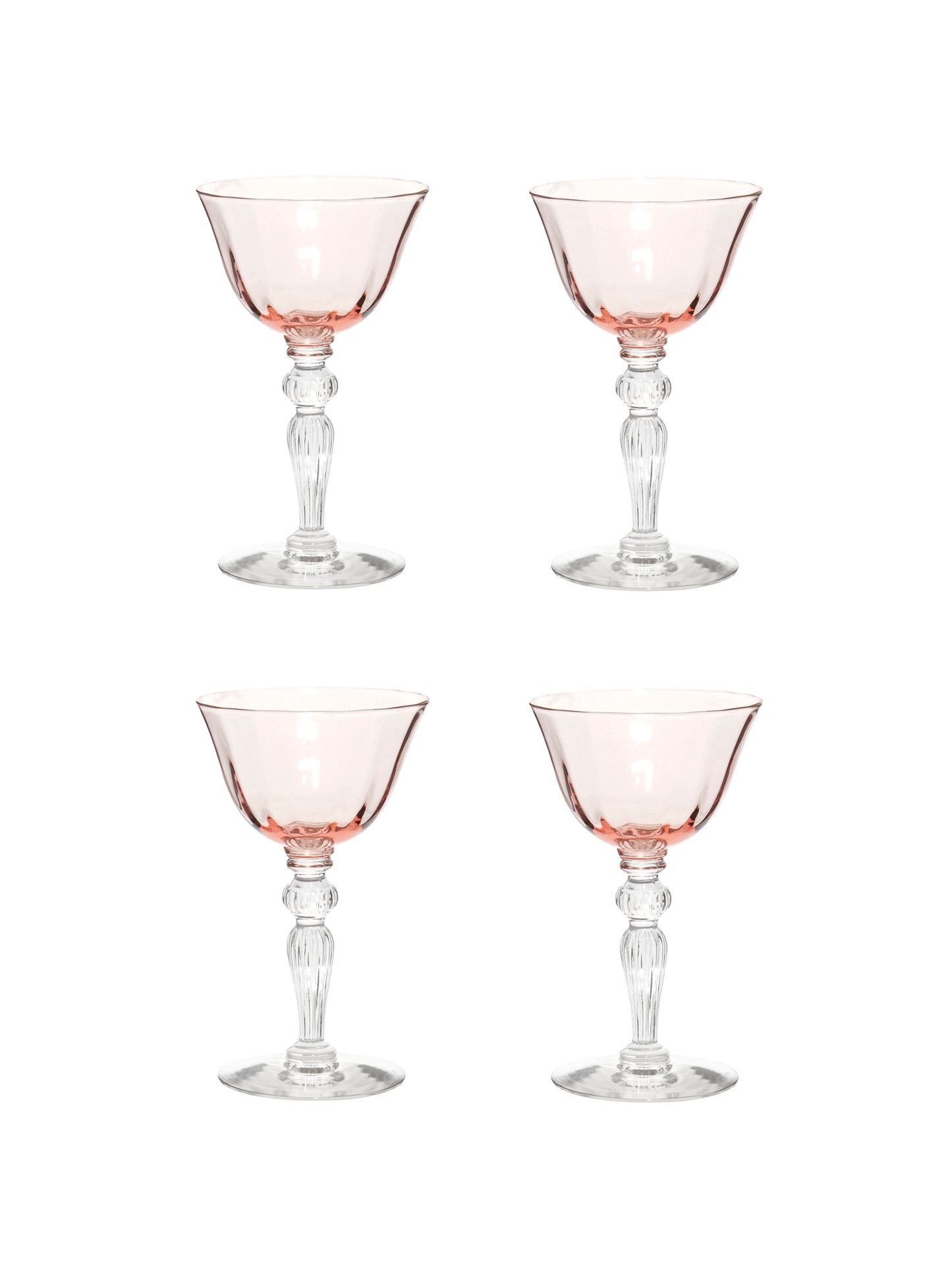 Vintage 1920s Huntington Pink Optic Panel Aperitif Glasses Set of Four Weston Table