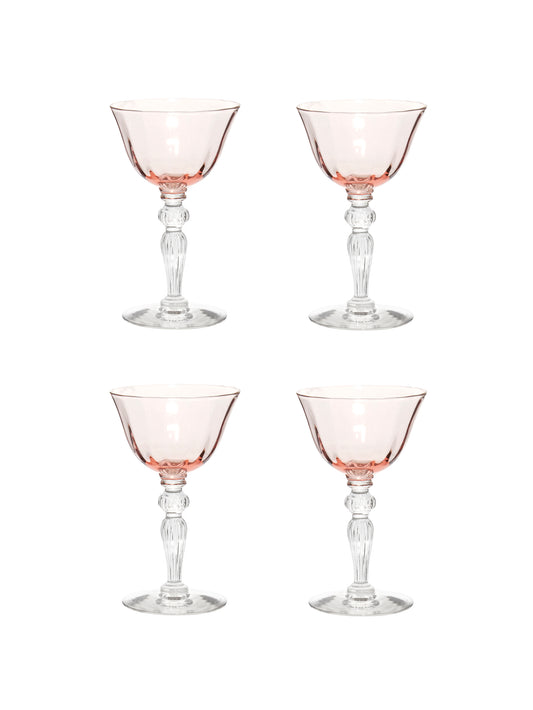 Vintage 1920s Huntington Pink Optic Panel Aperitif Glasses Set of Four Weston Table