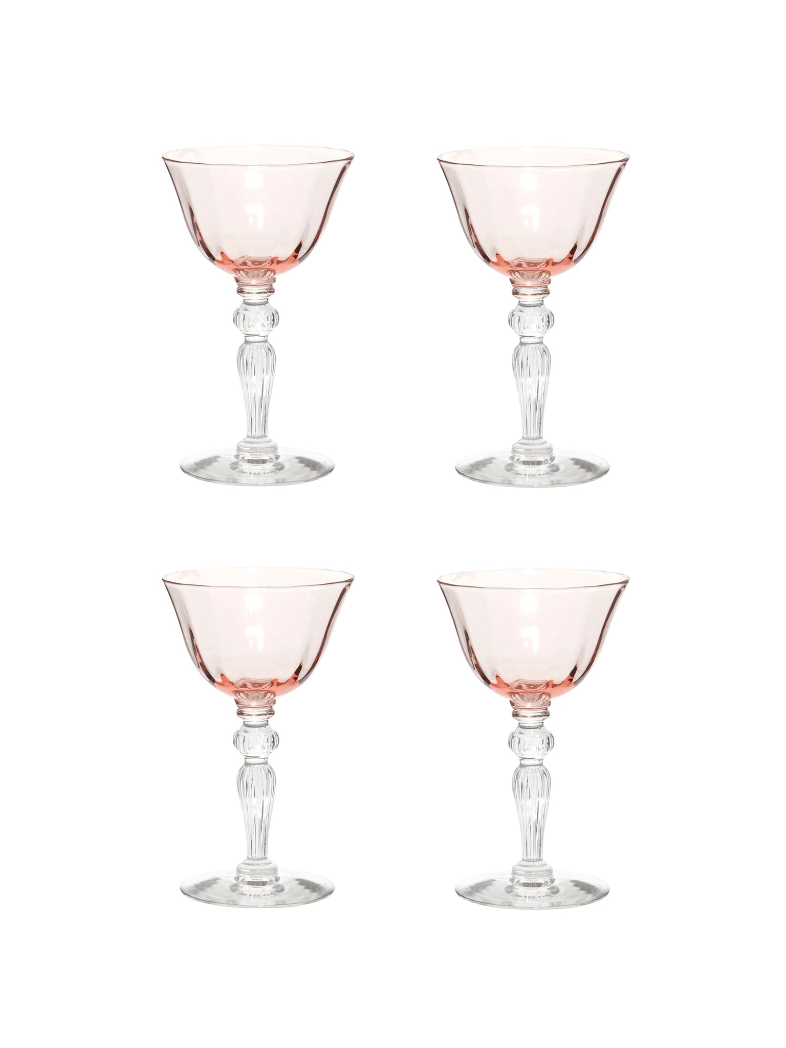 Vintage 1920s Huntington Pink Optic Panel Aperitif Glasses Set of Four Weston Table