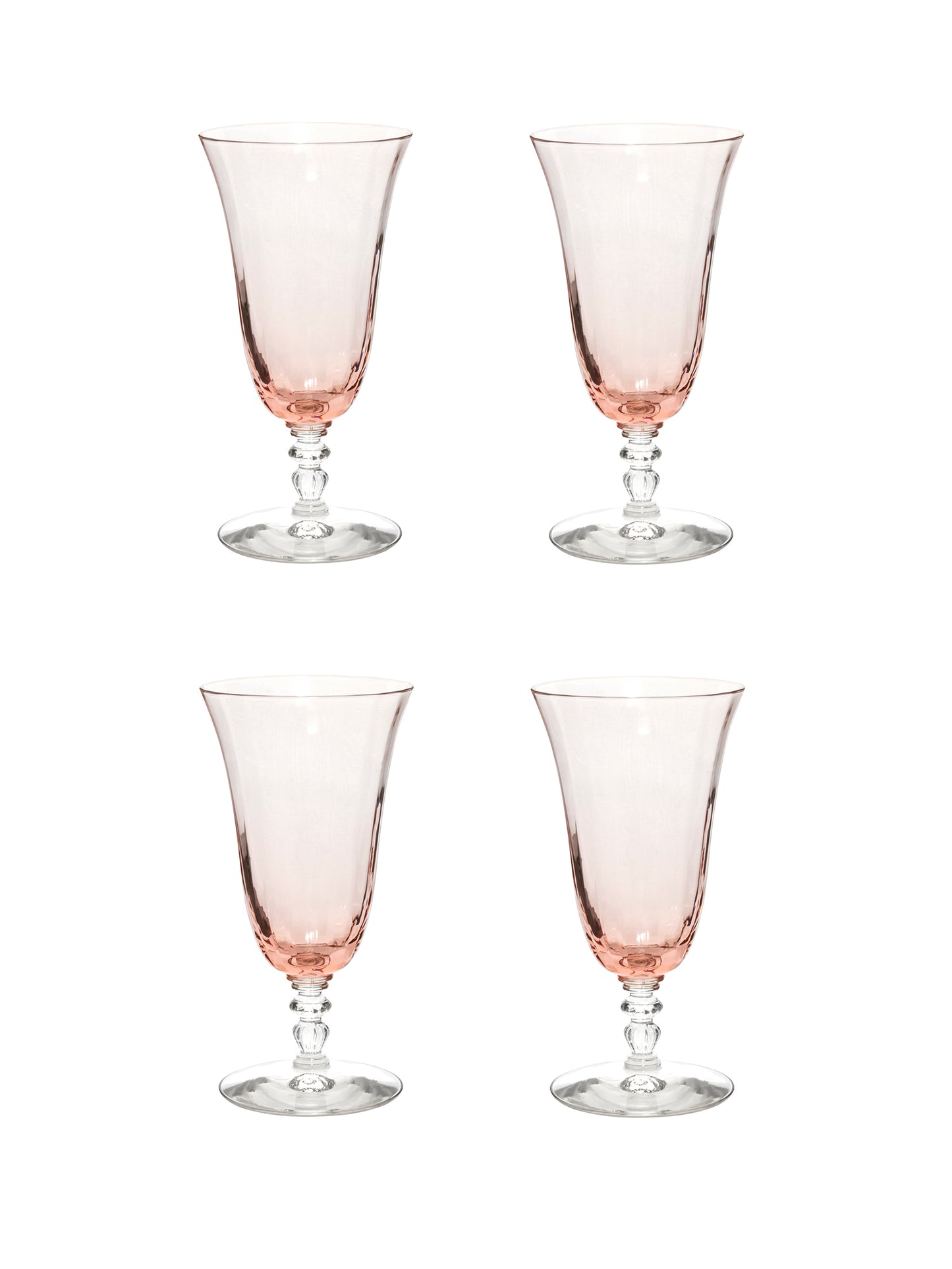 Vintage 1920s Huntington Pink Optic Panel Iced Tea Glasses Set of Four Weston Table