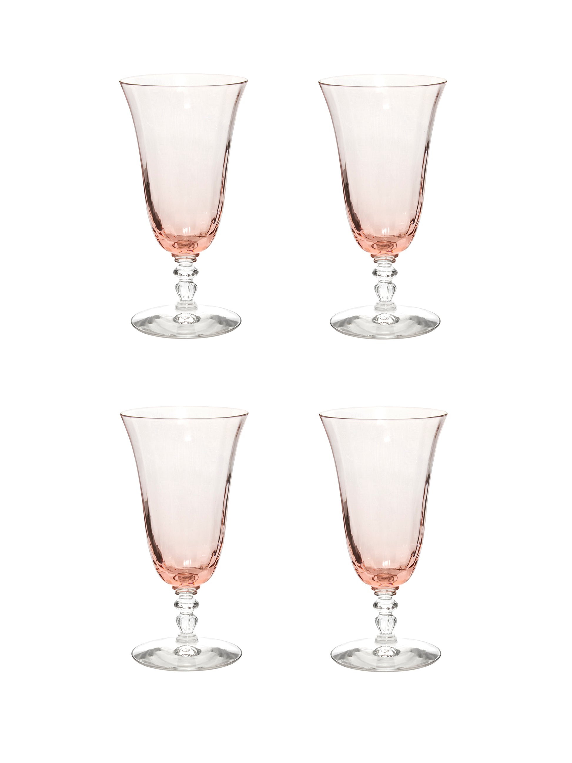 Vintage 1920s Huntington Pink Optic Panel Iced Tea Glasses Set of Four Weston Table