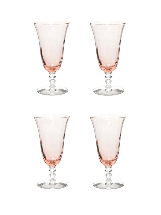 Vintage 1920s Huntington Pink Optic Panel Iced Tea Glasses Set of Four Weston Table