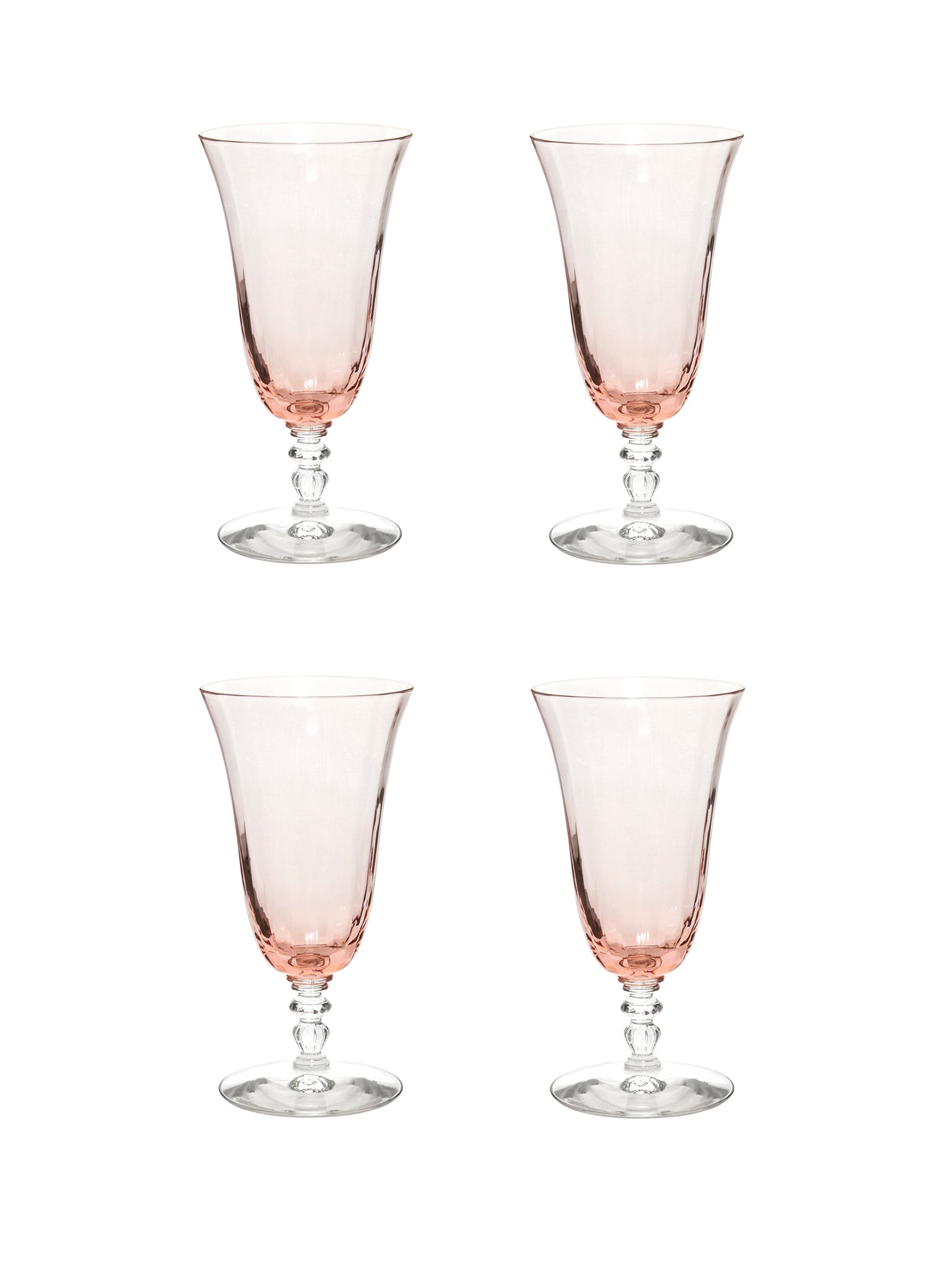 Vintage 1920s Huntington Pink Optic Panel Iced Tea Glasses Set of Four Weston Table