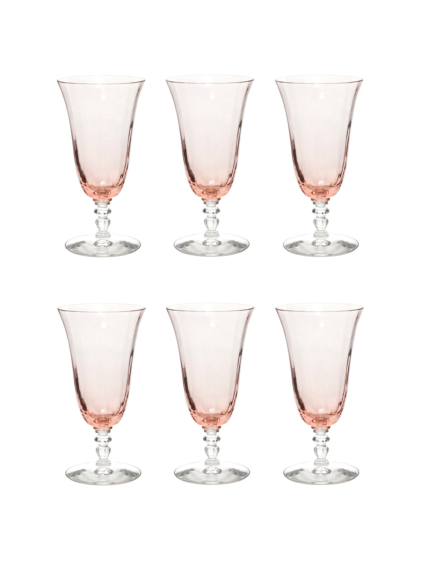 Vintage 1920s Huntington Pink Optic Panel Iced Tea Glasses Set of Six Weston Table