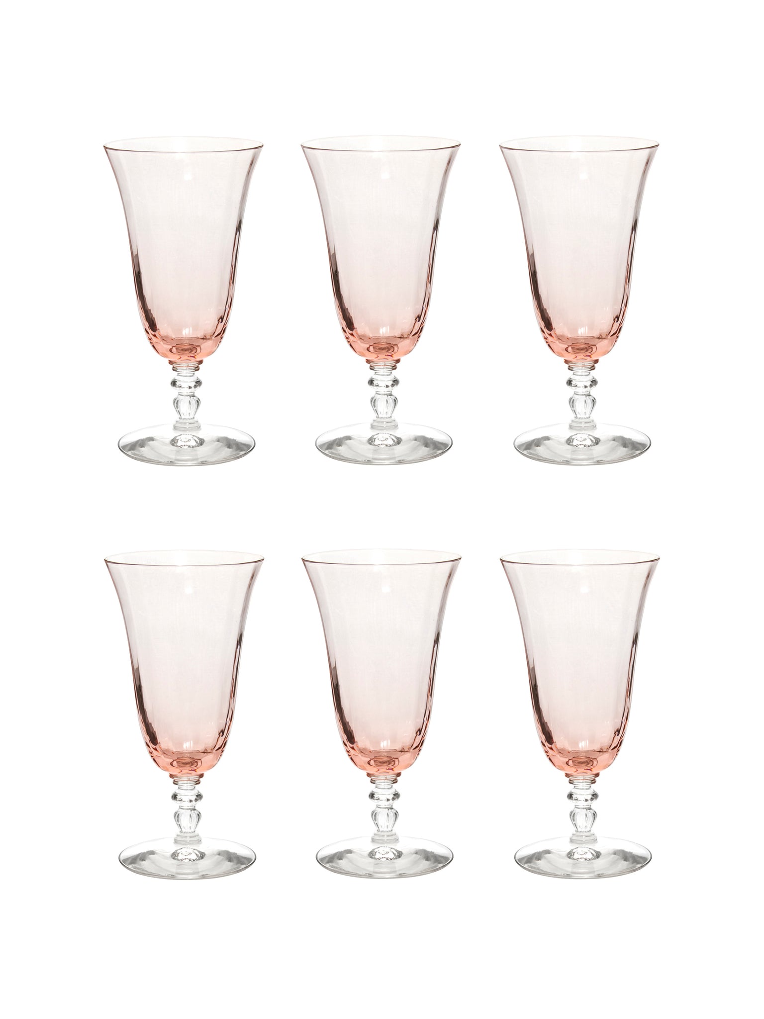 Vintage 1920s Huntington Pink Optic Panel Iced Tea Glasses Set of Six Weston Table