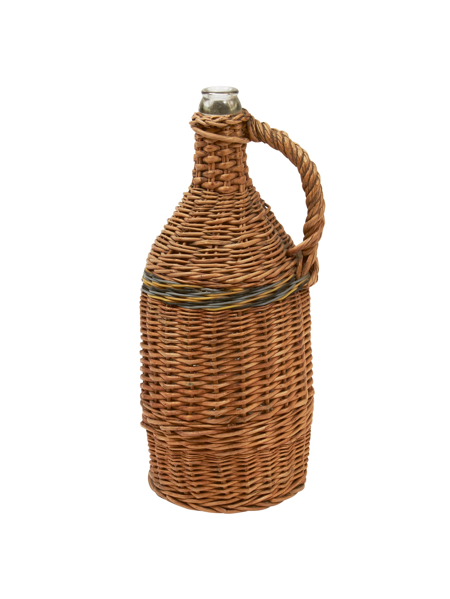 Vintage 1920s French Striped Rattan Wrapped Wine Bottle Weston Table