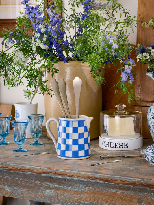 Vintage 1920s Sarreguemines Blue Gingham Pitcher Weston Table