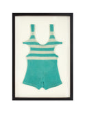 Vintage 1920s Seafoam Green Striped Bathing Suit Weston Table