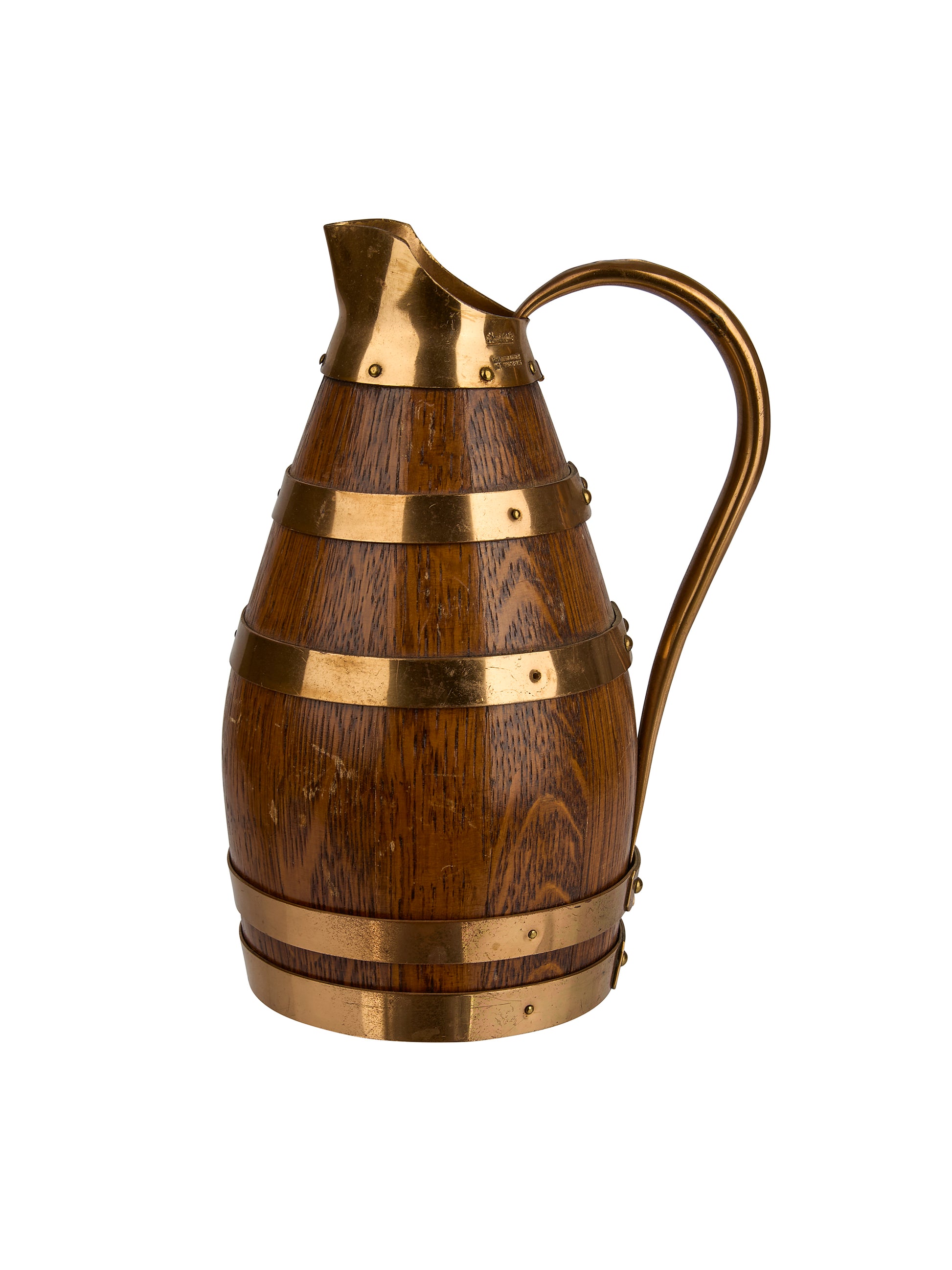 Vintage 1920s Small Brass Coopered Wood Cider Jug Weston Table