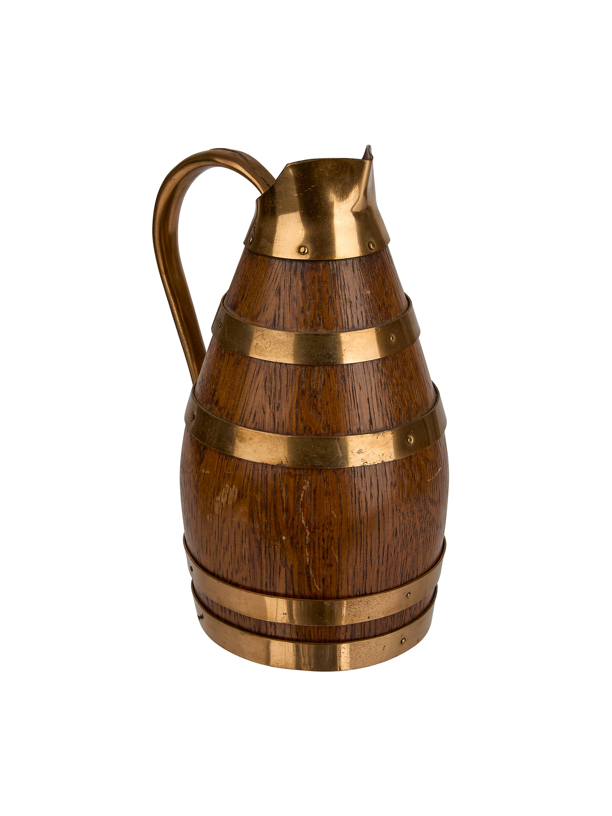 Vintage 1920s Small Brass Coopered Wood Cider Jug Weston Table
