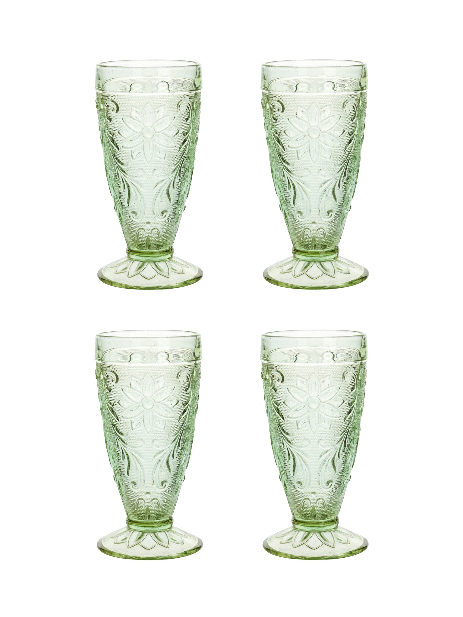 Vintage 1920s Tiara Chantilly Green Iced Tea Glasses Set of Four Weston Table