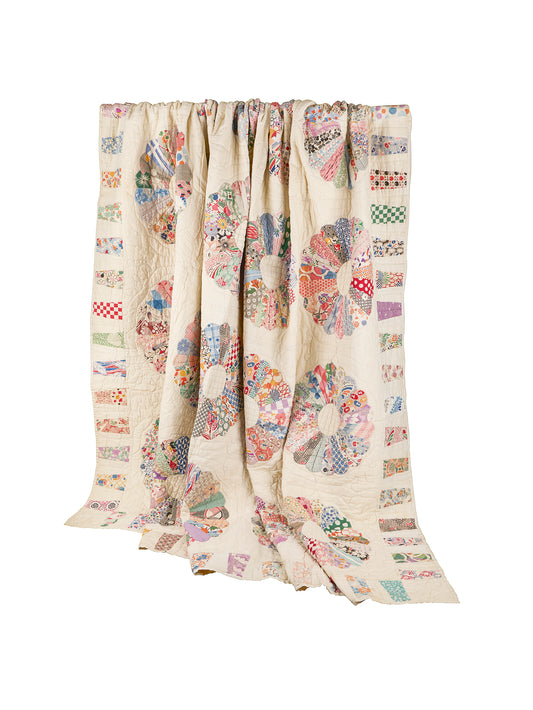 Vintage 1930s American Dresden Hand Stitched Quilt Weston Table