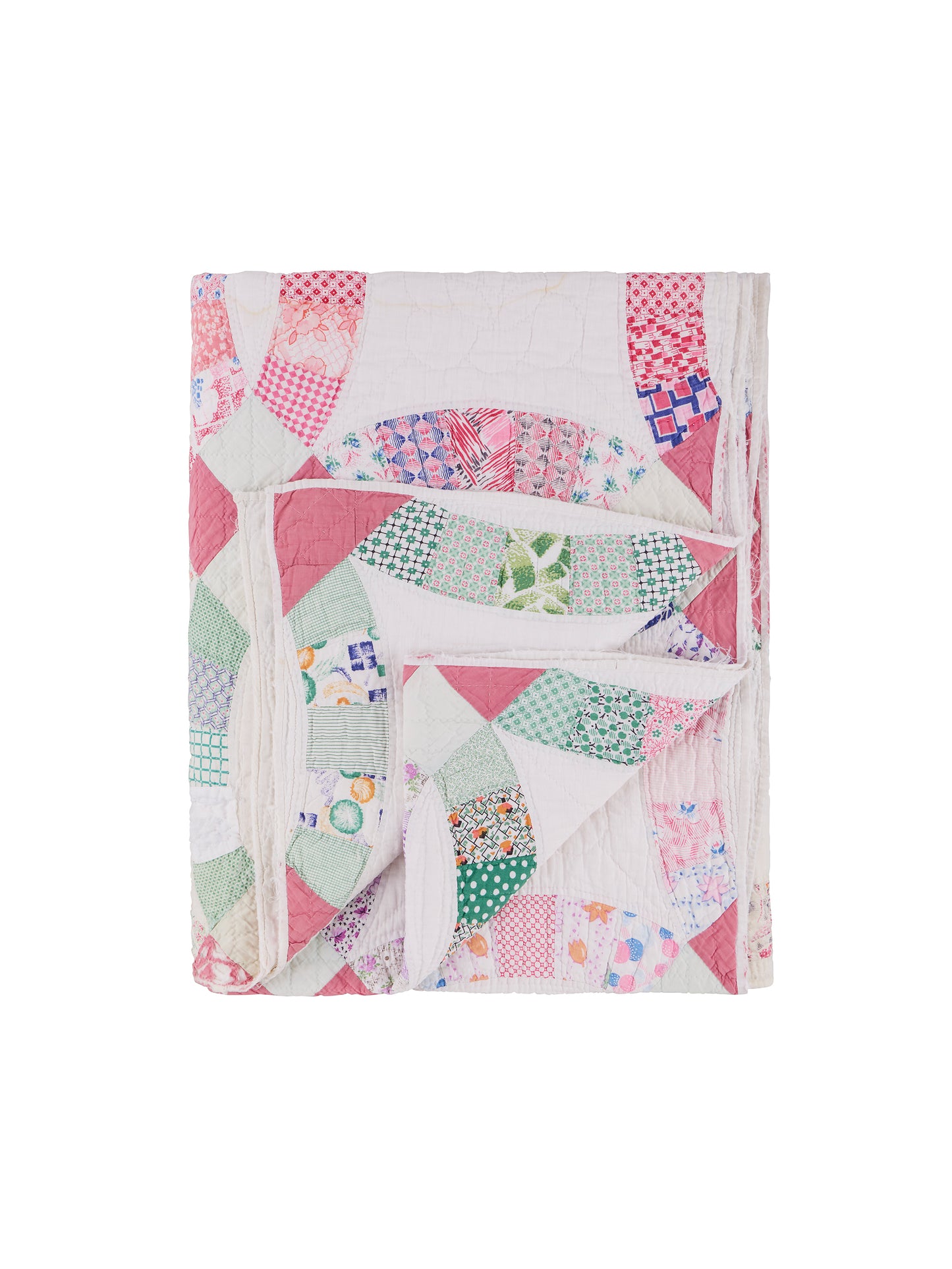 Vintage 1930s American Pink Centers Double Wedding Ring Quilt Weston Table