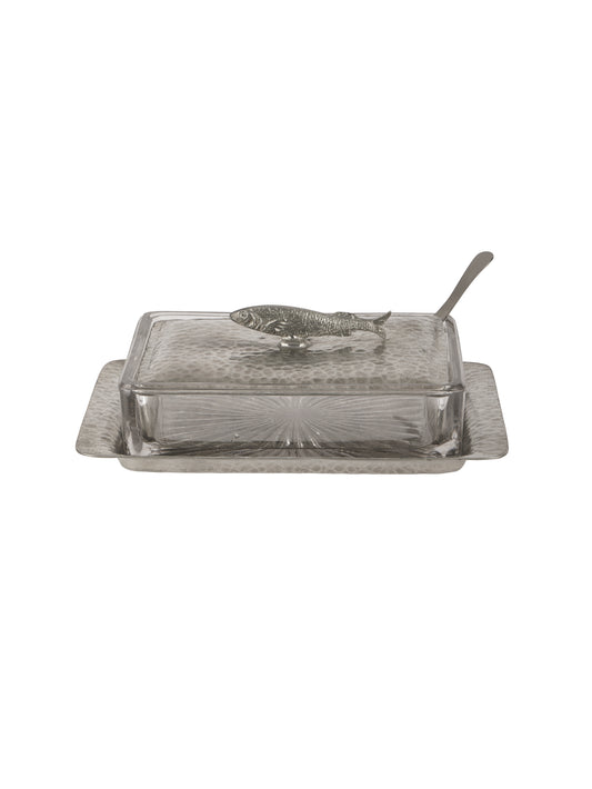 Vintage 1930s Barler Brothers Glass and Silver Plate Sardine Dish Weston Table