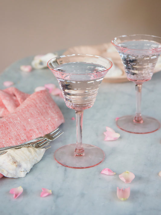 Vintage 1930s Cambridge Pink Decagon Champagne Glasses Weston Table