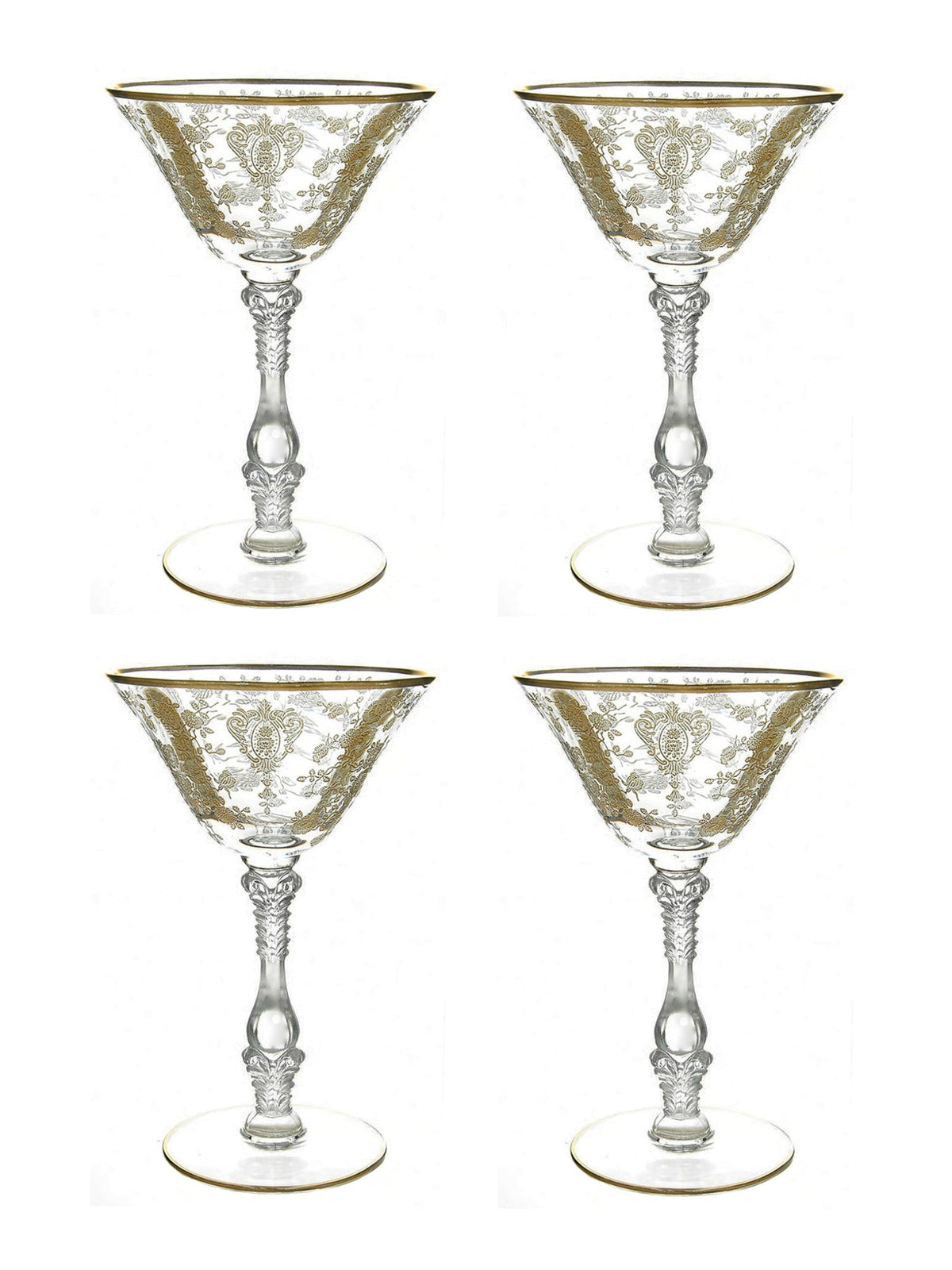 Vintage 1930s Rose Point Cambridge Gold Encrusted Sherbet Glasses Set of Four Weston Table