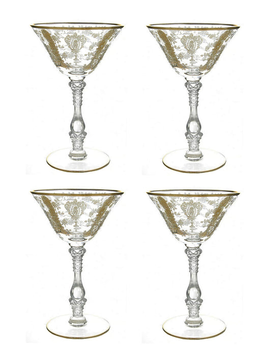 Vintage 1930s Rose Point Cambridge Gold Encrusted Sherbet Glasses Set of Four Weston Table