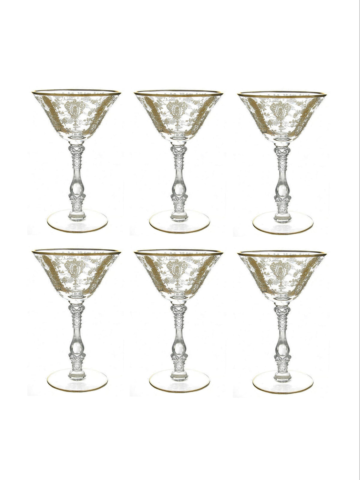 Vintage 1930s Rose Point Cambridge Gold Encrusted Sherbet Glasses Set of Six Weston Table