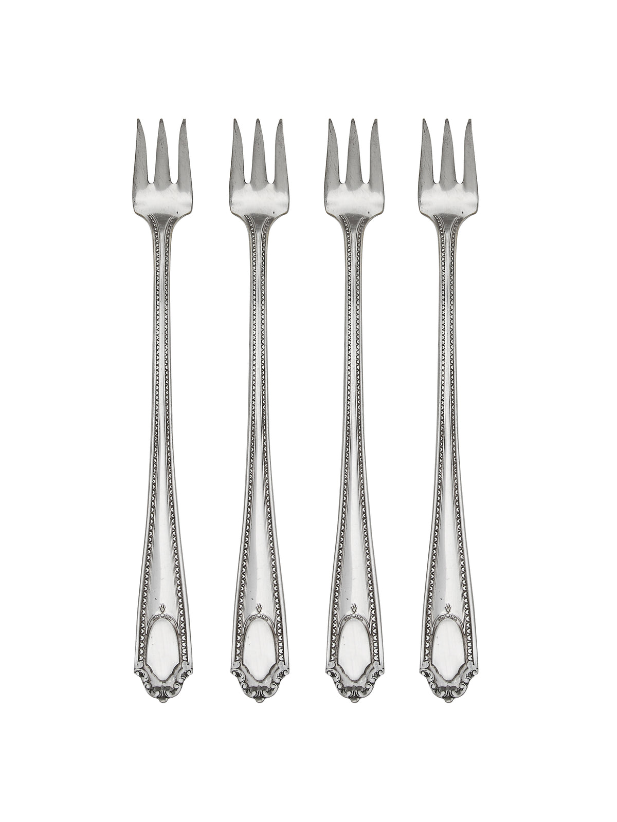 Vintage 1930s Cameo Silver Plate Oyster Forks Set of Four Weston Table