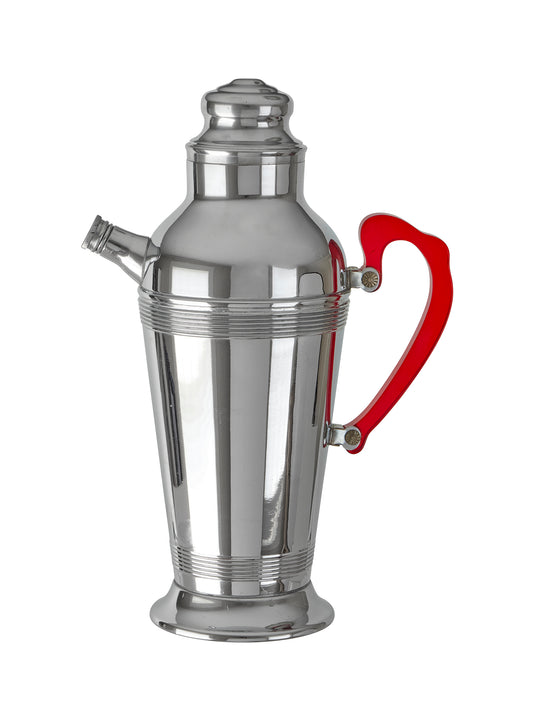 Vintage 1930s Chrome Cocktail Shaker with Red Bakelite Handle Two Weston Table