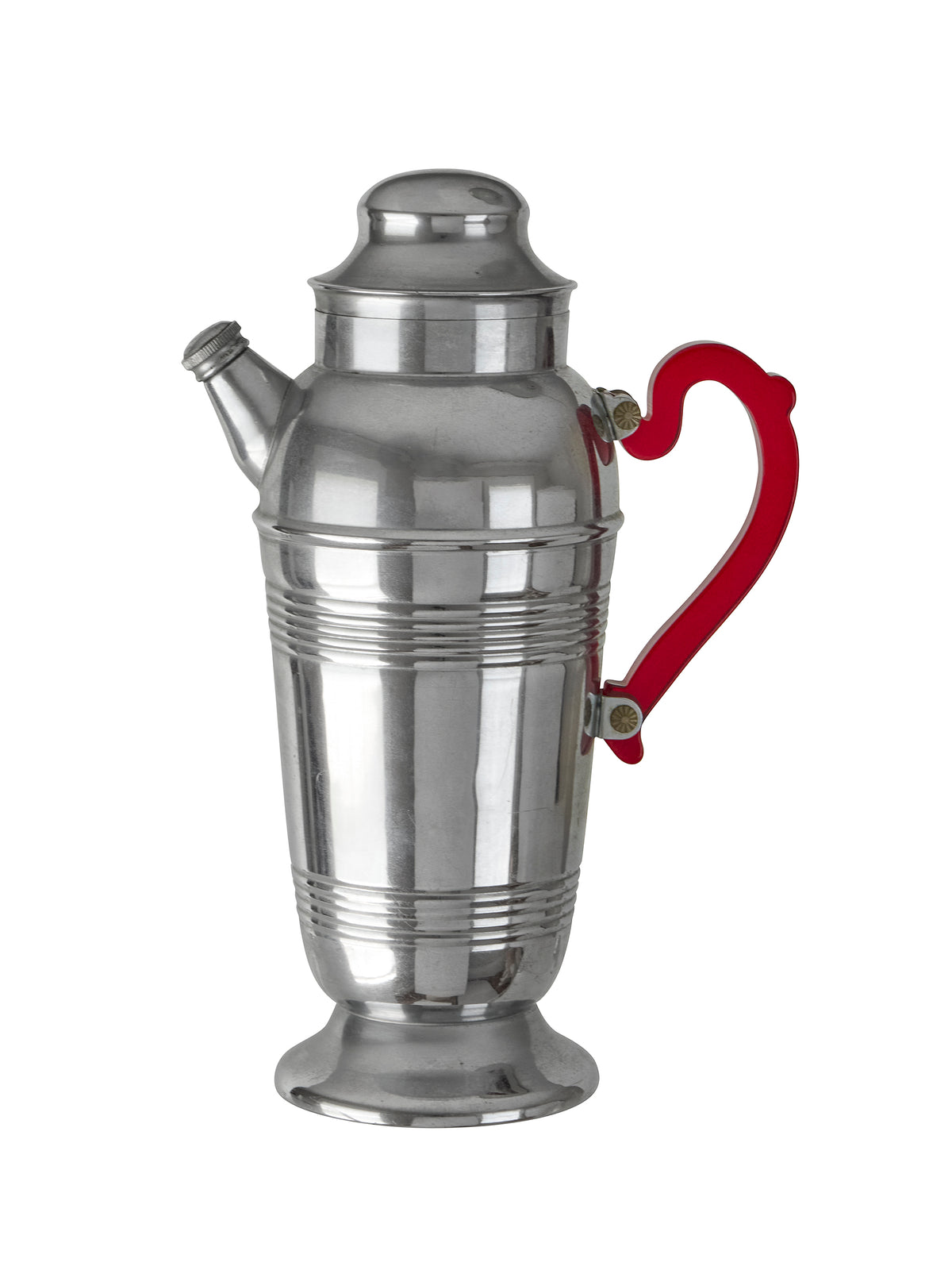 Vintage 1930s Chrome Cocktail Shaker with Red Bakelite Handle Two Weston Table