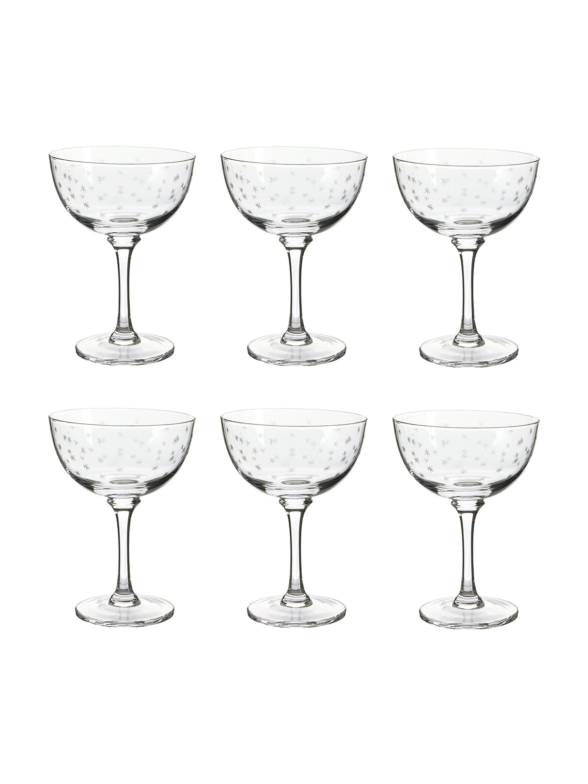Vintage 1930s English Etched Stars Cocktail Glasses Set of Six Weston Table