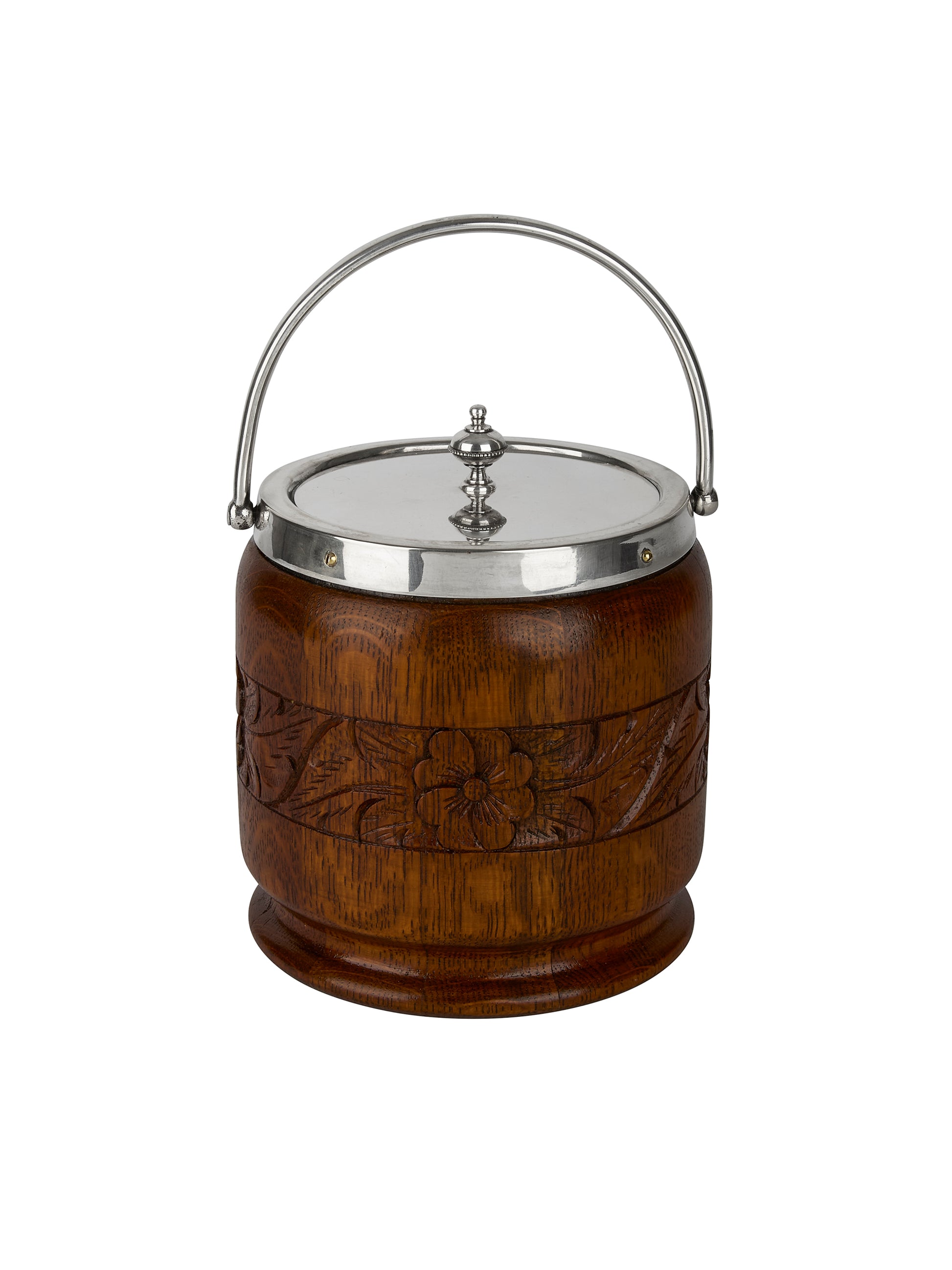 Vintage 1930s English Flower Carved Biscuit Barrel Weston Table