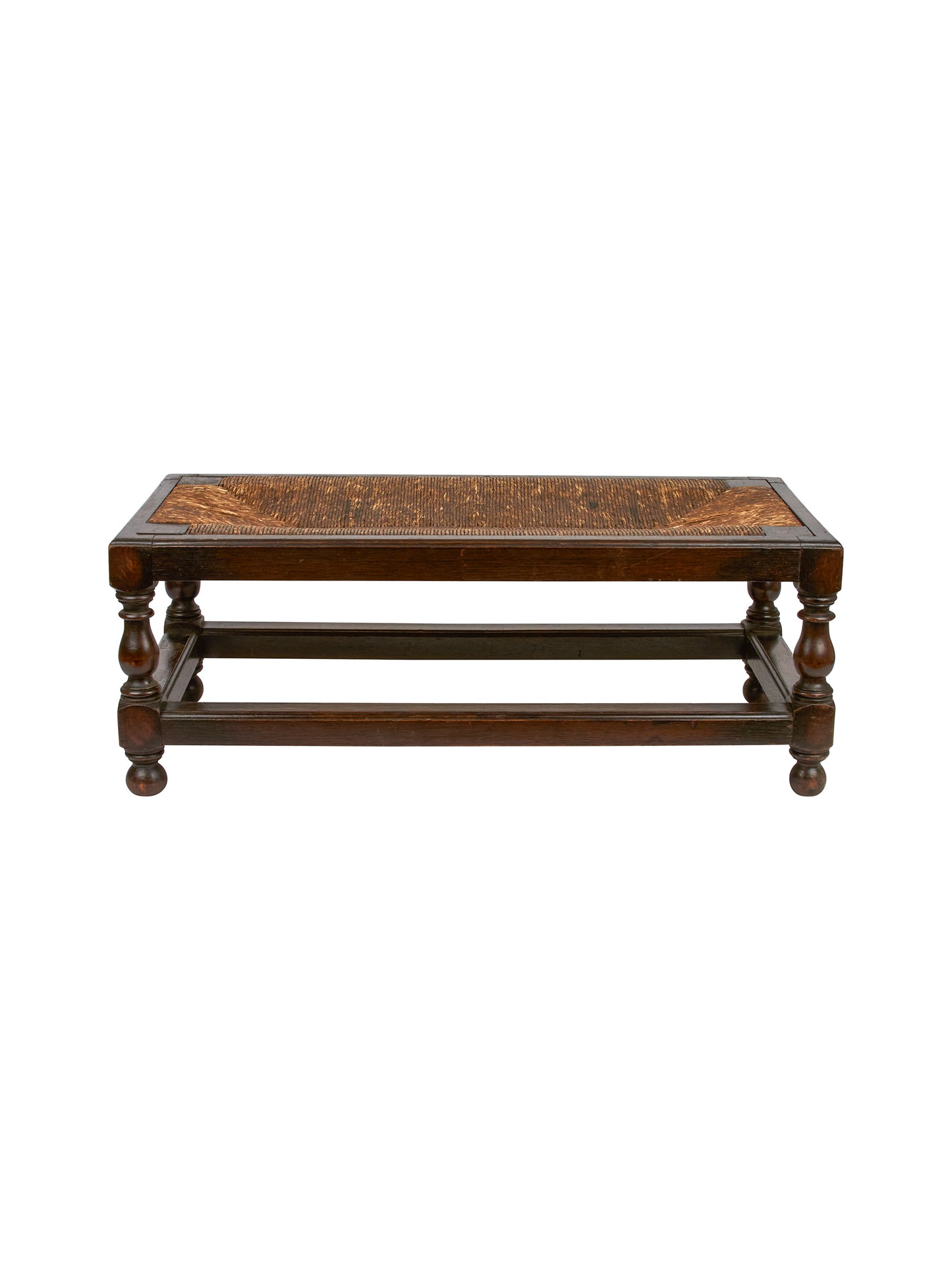 Vintage 1930s English Low Bench with Woven Seat Weston Table