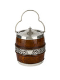 Vintage 1930s English Oak Silver Plate Scrollwork Biscuit Barrel Weston Table