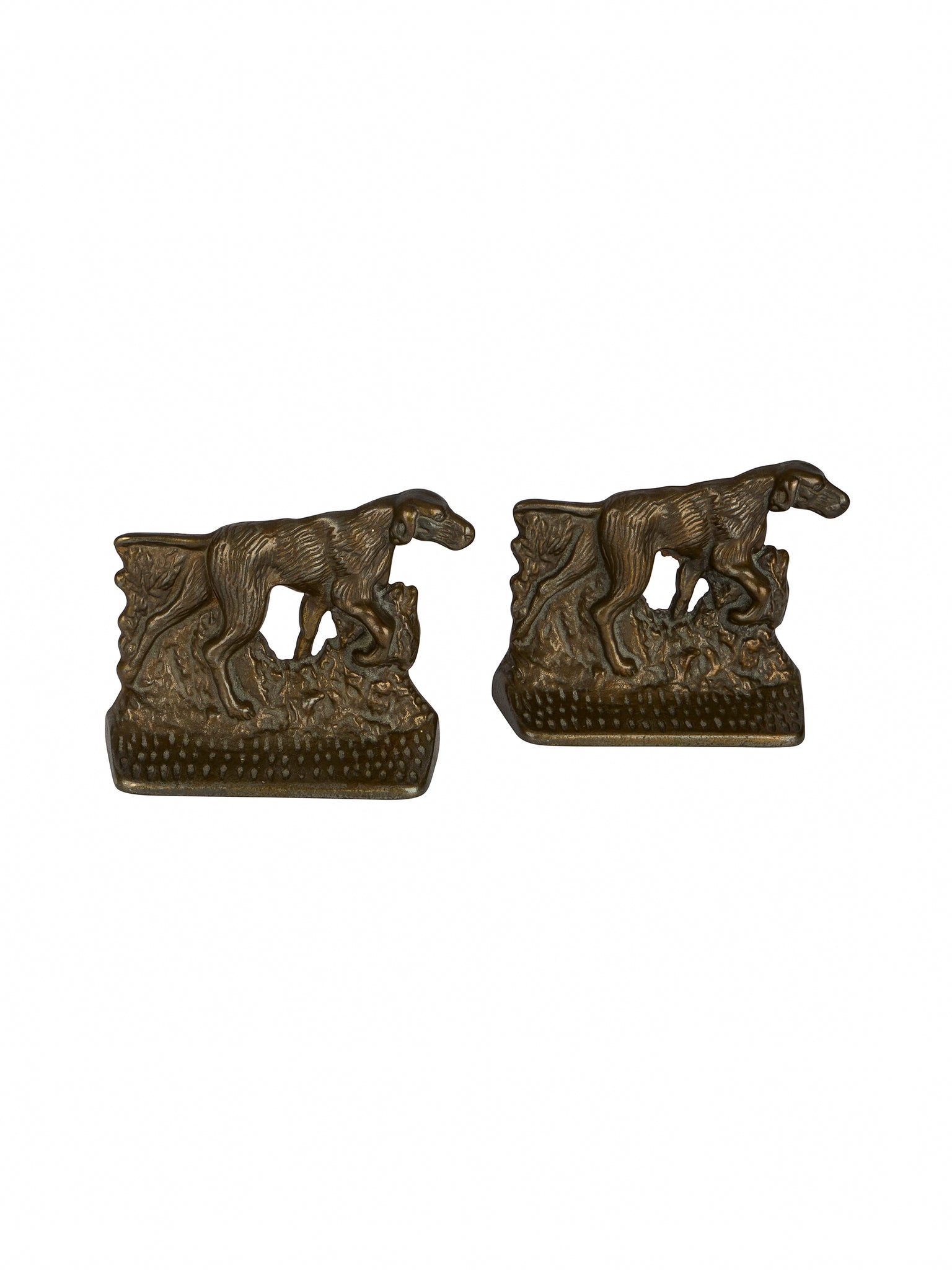Vintage 1930s English Pointer Bronze Cast Iron Bookends Weston Table