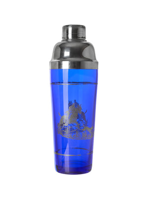  Vintage 1930s Equestrian Cobalt Cocktail Shaker with Silver Overlay Weston Table 