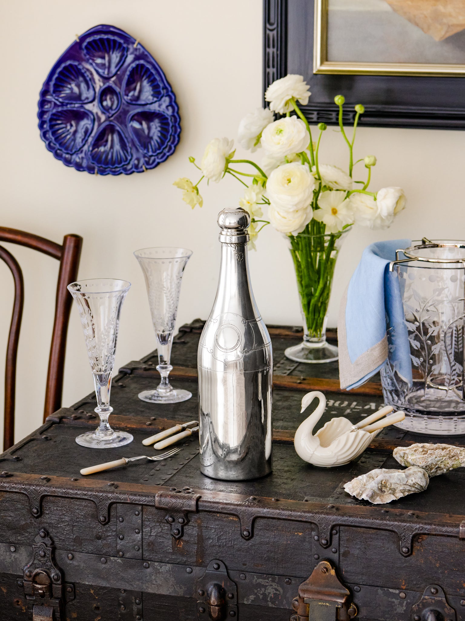 Vintage 1930s French Champagne Bottle Silver Cocktail Shaker Weston Table