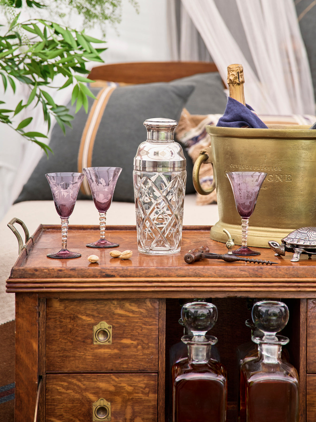 Vintage 1930s French Cut Crystal Cocktail Shaker Weston Table