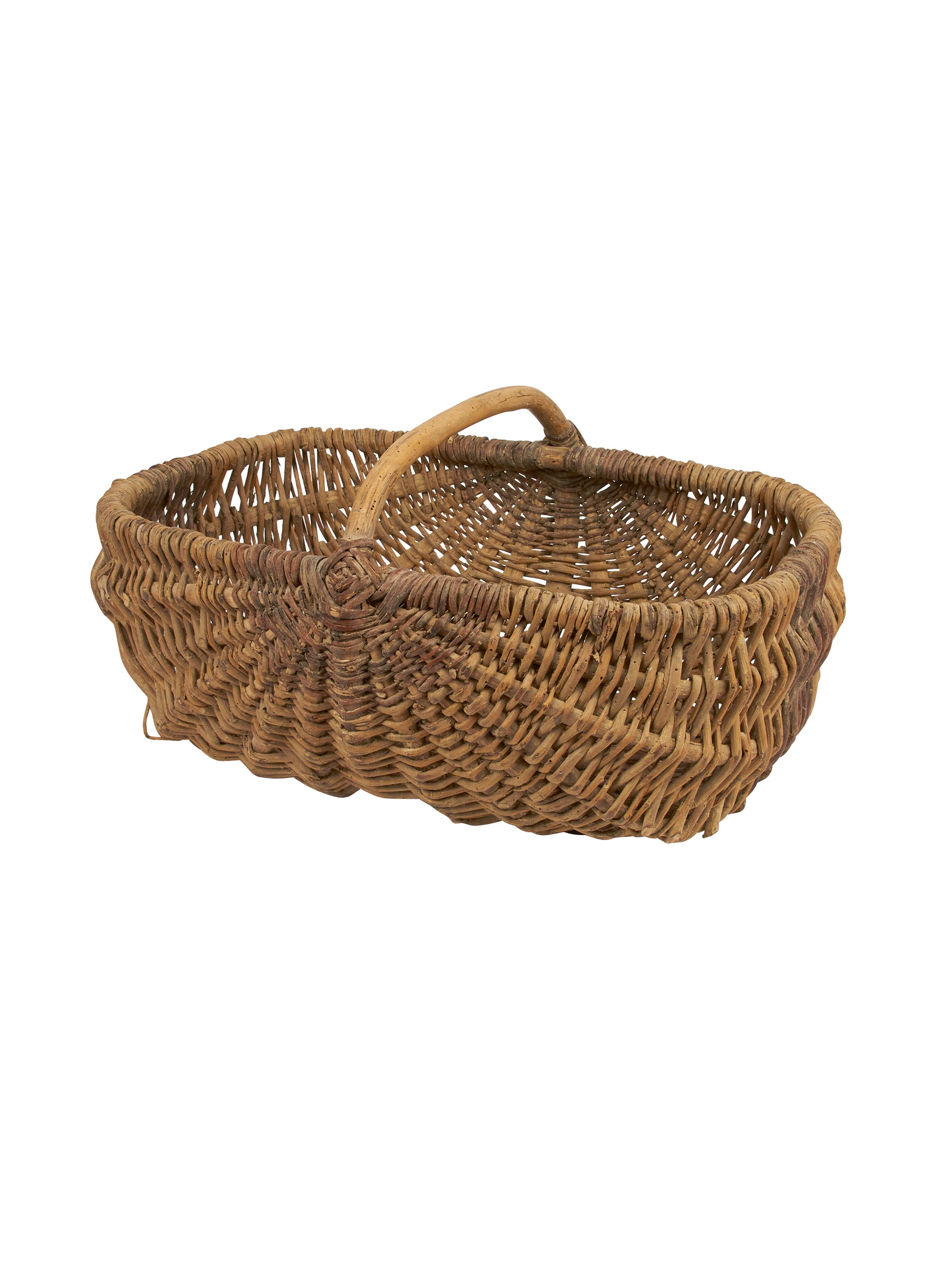 Vintage 1930s French Large Gathering Basket with Wood Handle Weston Table