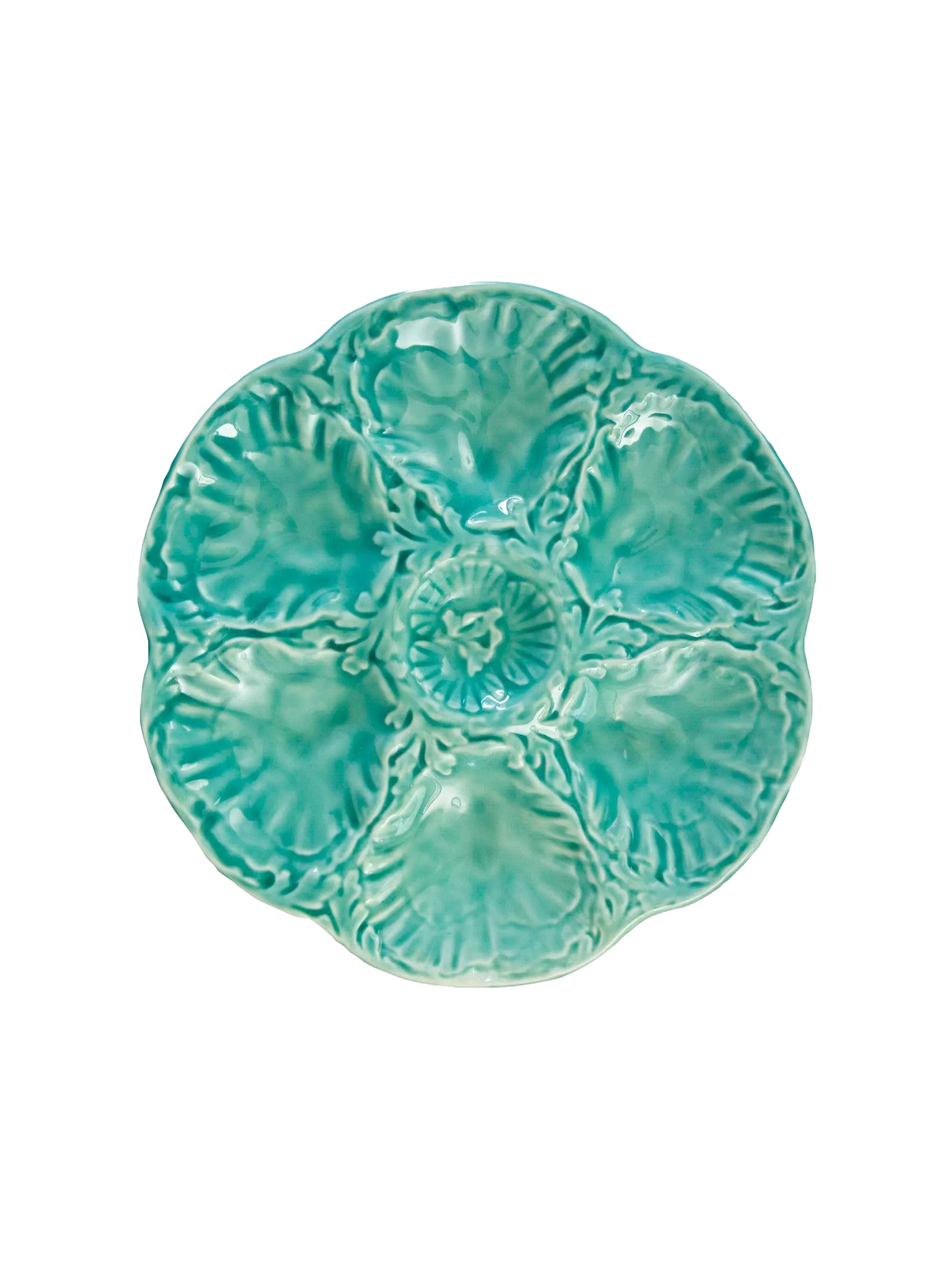Vintage 1930s Gien Turquoise Majolica Oyster Plate Weston Table