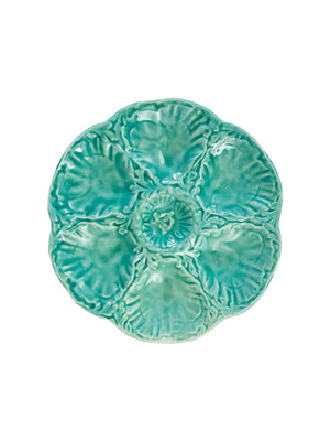  Vintage 1930s Gien Turquoise Majolica Oyster Plate Weston Table 