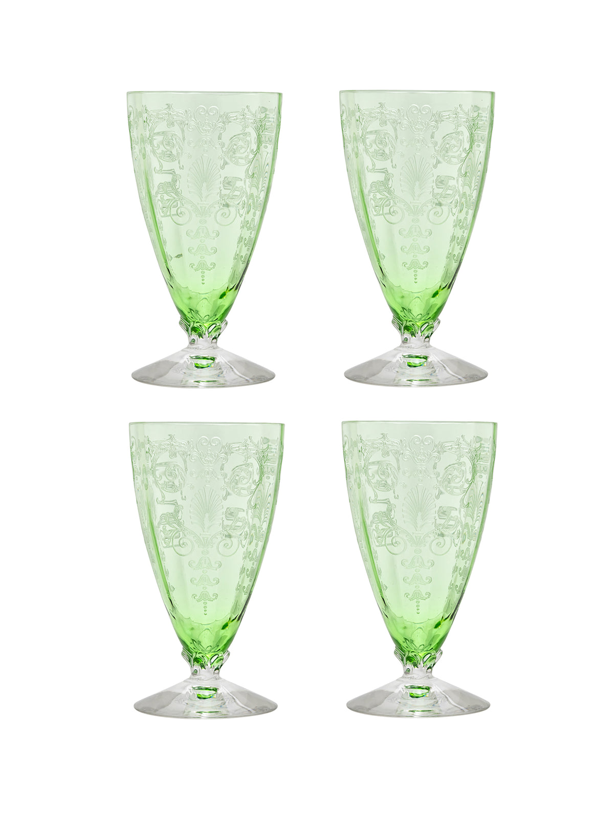DALLAS Vintage 1930s Green Fostoria Versailles Tumblers Set of Four Weston Table