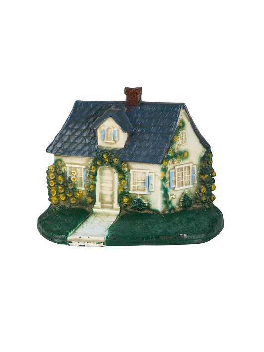 Vintage 1930s Hubley Yellow Rose Blue Cottage Doorstop Weston Table